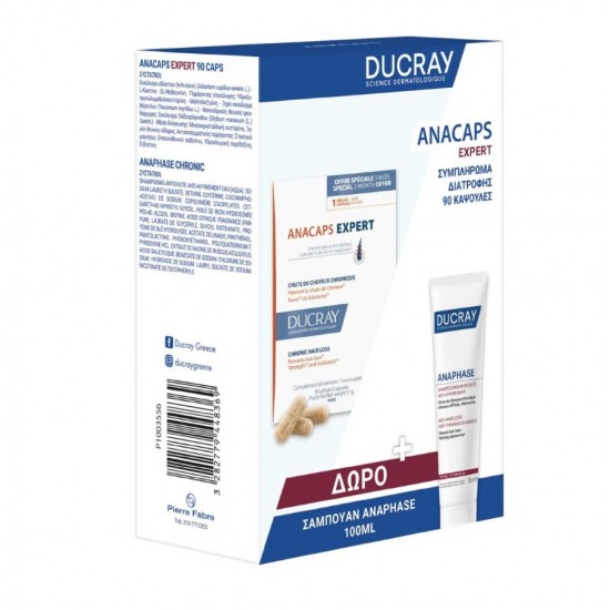 Ducray Promo κατά της Τριχόπτωσης με Anacaps Expert 90caps & Δώρο Ducray Anaphase Chronic Σαμπουάν Κατά της Τριχόπτωσης,100ml