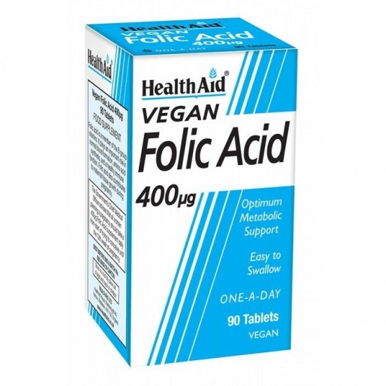 Health Aid Folic Acid 400μg,Φολικό Οξύ 90 VeganΤαμπλέτες Health Aid Folic Acid 400μg,Φολικό Οξύ 90 VeganΤαμπλέτες