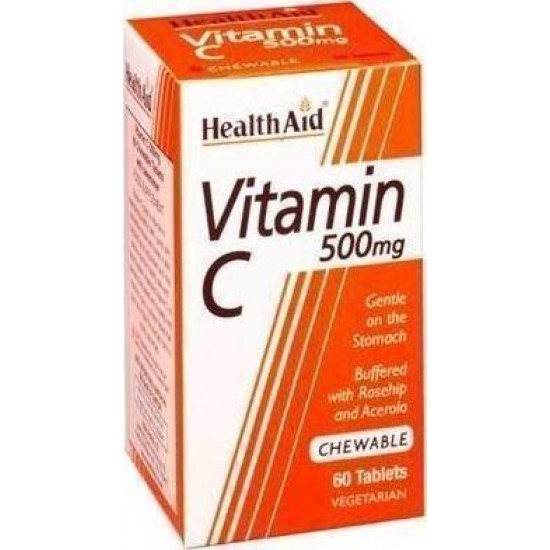 Health Aid Vitamin C Chewable 500mg with Rosehip & Acerola, Συμπλήρωμα Διατροφής 60 Μασώμενες Ταμπλέτες