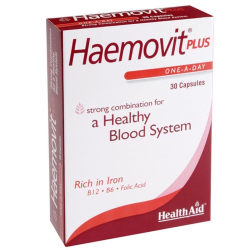 Health Aid Haemovit Plus, Συμπλήρωμα Διατροφής  Σίδηρος, Βιταμίνη Β12, Β6 & Φολικό οξύ 30 Κάψουλες