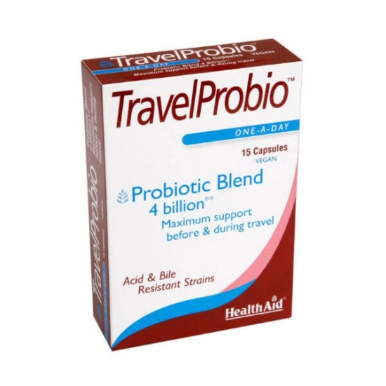 Health Aid – Travel Probio Συμπλήρωμα Διατροφής Προβιοτικών 4δις Εύρρυθμη Εντερική Λειτουργία 15caps