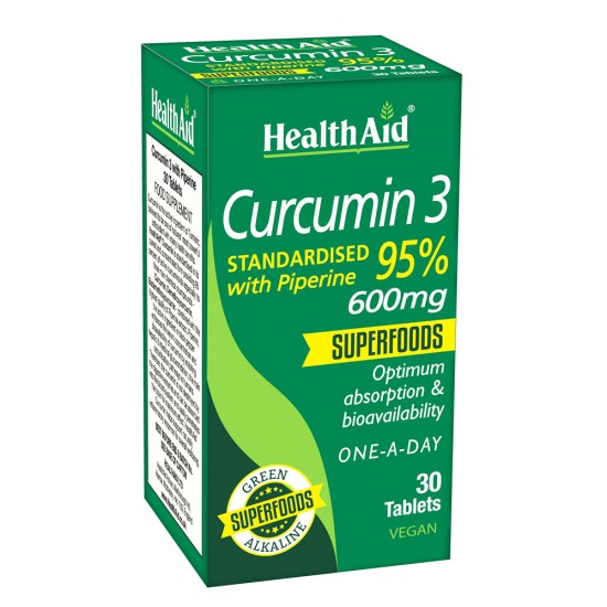 Health Aid Curcumin 3 600mg, Αντιοξειδωτικό 30 ταμπλέτες 