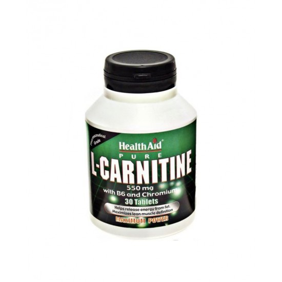 Health Aid L-Carnitine with Vit. B6 & Chromium, Συμπλήρωμα Διατροφής 30 Ταμπλέτες Αυξάνει Την Μετατροπή Των Λιπαρών Οξέων Σε Ενέργεια 