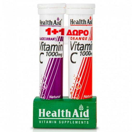 Health Aid Promo Vitamin C 1000mg, με Γεύση Φραγκοστάφυλο 20 Αναβράζουσες Ταμπλέτες & ΔΩΡΟ Vitamin C 1000mg, Γεύση Πορτοκάλι 20 Αναβράζουσες Ταμπλέτες
