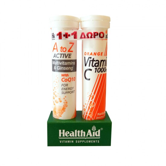 Health Aid Promo A toZ Active Multivitamins & Ginseng με Γεύση Λεμόνι 20 Αναβράζουσες Ταμπλέτες & ΔΩΡΟ Vitamin C 1000mg, Γεύση Πορτοκάλι 20 Αναβράζουσες Ταμπλέτες