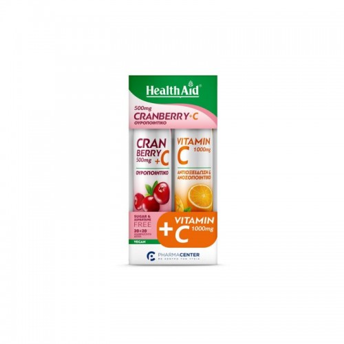 Health Aid Promo Cranberry 500mg + C Με Γεύση Κράνμπερι 20 Αναβράζοντα Δισκία & Vitamin C 1000mg Με Γεύση Πορτοκάλι 20 Αναβράζοντα Δισκία