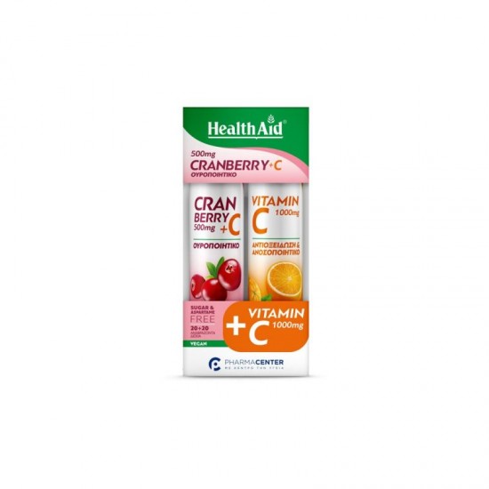 Health Aid Promo Cranberry 500mg + C Με Γεύση Κράνμπερι 20 Αναβράζοντα Δισκία & Vitamin C 1000mg Με Γεύση Πορτοκάλι 20 Αναβράζοντα Δισκία