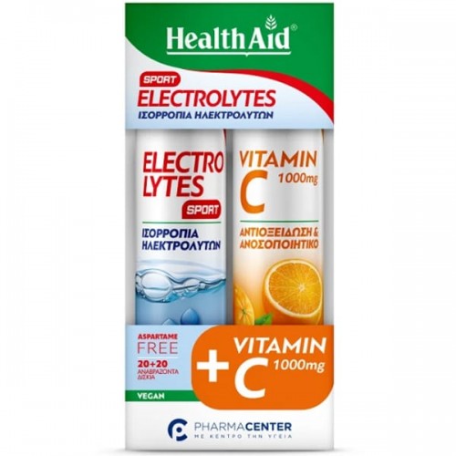 Health Aid Promo Electrolytes Sport 20 Αναβράζουσες Ταμπλέτες Γεύση Φράουλα & Vitamin C 1000mg, Γεύση Πορτοκάλι 20 Αναβράζουσες Ταμπλέτες