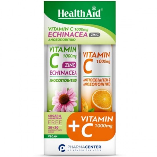 Health Aid Promo Fizzy Vitamin C 1000mg  με Γεύση Πορτοκάλι 20 Αναβράζουσες Ταμπλέτες & Vitamin C  Echinacea Zinc Γεύση Line 20 Αναβράζουσες Ταμπλέτες