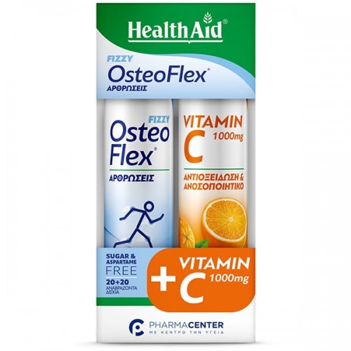 Health Aid Promo Osteoflex Fizzy Για τις Αρθρώσεις Με Γεύση Λεμόνι 20 αναβράζοντα δισκία  & Vitamin C 1000mg Με Γεύση Πορτοκάλι 20 αναβράζοντα δισκία