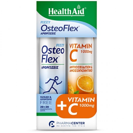 Health Aid Promo Osteoflex Fizzy Για τις Αρθρώσεις Με Γεύση Λεμόνι 20 αναβράζοντα δισκία  & Vitamin C 1000mg Με Γεύση Πορτοκάλι 20 αναβράζοντα δισκία