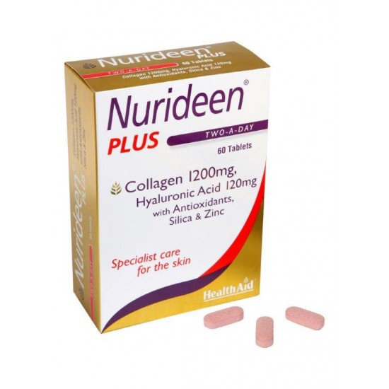 Health Aid Nurideen Plus 1200mg, Θαλάσσιο Κολλαγόνο με Υαλουρονικό Οξύ & Βιταμίνες για την Υγεία του Δέρματος, 60 Ταμπλέτες
