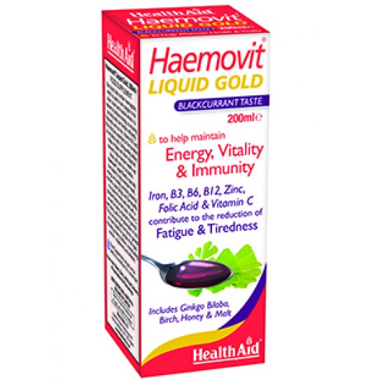 Health Aid Ηaemovit Liquid Gold, Συμπλήρωμα Διατροφής Σιρόπι με Βιταμίνες, Μέταλλα, Τζίνγκο Μπιλόμπα & Τζίνσενγκ 200ml