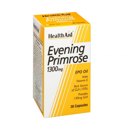  Health Aid Evening Primrose Oil 1300mg & Vitamin E Έλαιο Νυχτολούλουδου, Φυσική πηγή GLA 30 Κάψουλες