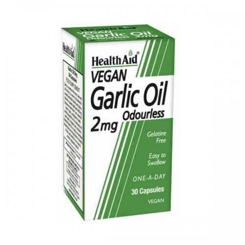 Health Aid Garlic Oil 2mg, Άοσμο Έλαιο Σκόρδου Υψηλής Ισχύος 30 Vegan Κάψουλες