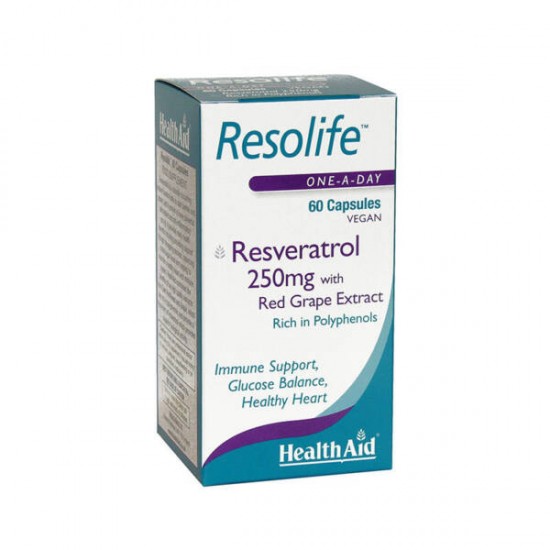 Health Aid Resolife Resveratrol 250mg, Αντιοξειδωτικό & Εκχύλισμα Κόκκινου Σταφυλιού 60 Vegan Κάψουλες