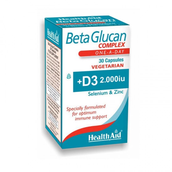 Health Aid Vegetarian BetaGlucan Complex + D3 2000iu, Ενίσχυση Ανοσοποιητικού Συστήματος, 30 Κάψουλες