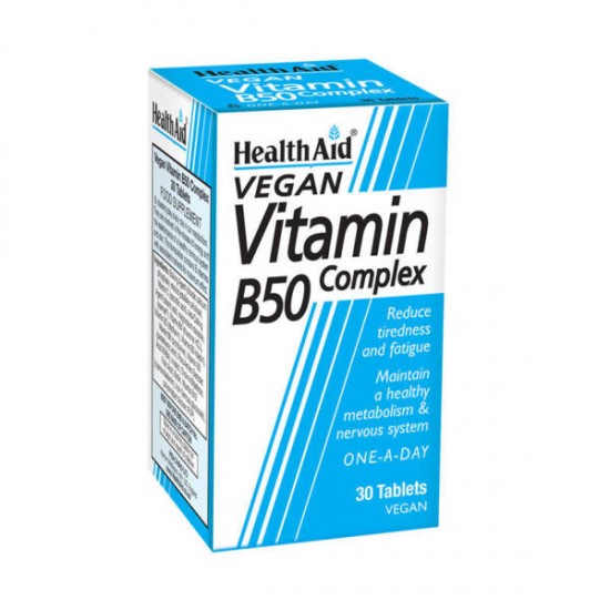 Health Aid Vegan Vitamin B50 Complex, Σύμπλεγμα Βιταμινών Β Βραδείας Αποδέσμευσης 30 Ταμπλέτες Health Aid Vegan Vitamin B50 Complex, Σύμπλεγμα Βιταμινών Β Βραδείας Αποδέσμευσης 30 Ταμπλέτες