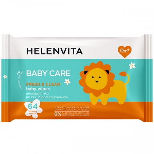 Helenvita Baby Care Fresh & Clean Baby Wipes, Μωρομάντηλα με Εκχύλισμα Χαμομηλιού 64 Τεμάχια
