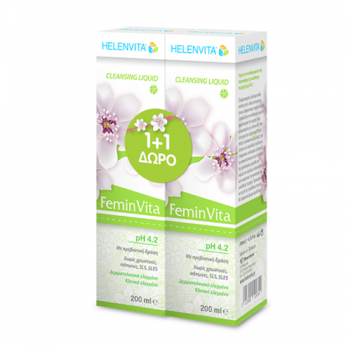 Helenvita FeminVita 1+1 Δώρο, pH 4.2 Cleansing Liquid Περιποίηση της Ευαίσθητης Περιοχής 200ml +200ml