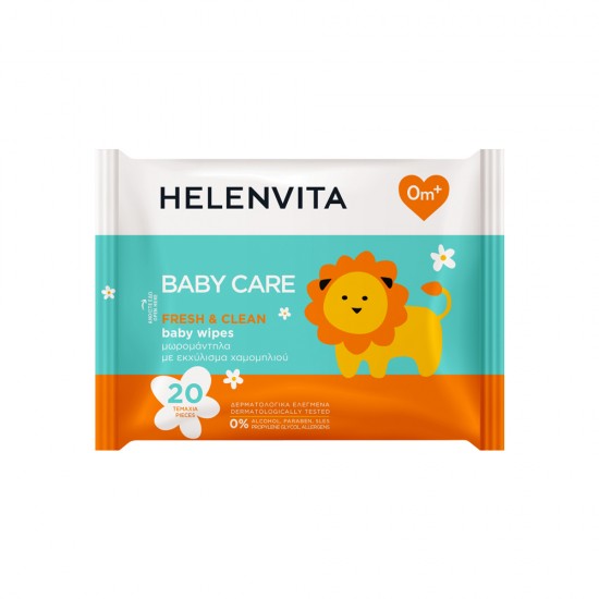 Helenvita Baby Care Fresh & Clean Baby Wipes, Μωρομάντηλα με Εκχύλισμα Χαμομηλιού 20 Τεμάχια