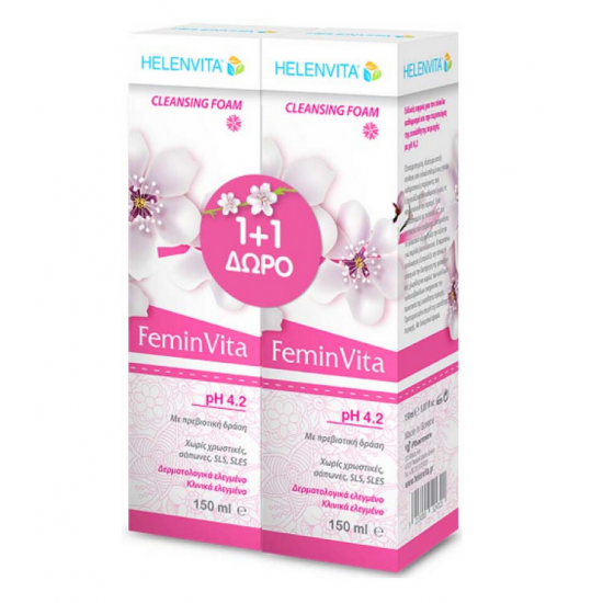 Helenvita FeminVita 1+1 ΔΩΡΟ Cleansing Foam Αφρός με Πρεβιοτική Δράση για την Περιποίηση της Ευαίσθητης Περιοχής 150ml & 150ml Helenvita FeminVita 1+1 ΔΩΡΟ Cleansing Foam Αφρός με Πρεβιοτική Δράση για την Περιποίηση της Ευαίσθητης Περιοχής 150ml & 150ml