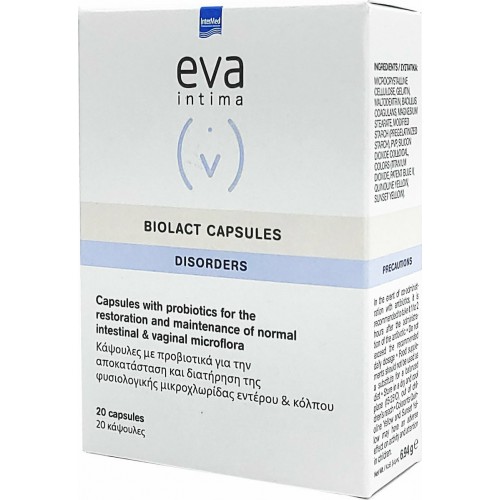 Intermed Eva Intima Biolact Capsules, Προβιοτικά για την Αποκατάσταση της Χλωρίδας Εντέρου & Κόλπου 20 Κάψουλες