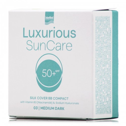 Intermed Luxurious SunCare Silk Cover BB Compact 03 Medium Dark SPF50+, Αντηλιακή Προστασία, Κάλυψη των Ατελειών, Φυσικό Ματ Αποτέλεσμα 12g