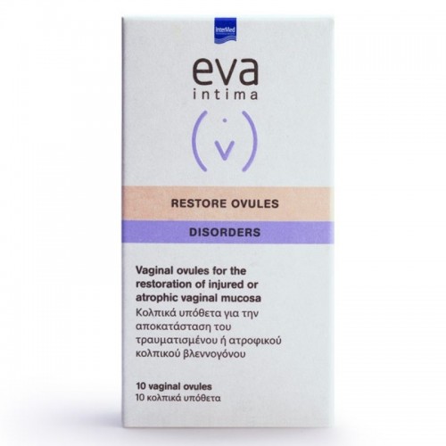 Intermed Eva Intima Restore Ovules, Βοηθούν στη γρήγορη επούλωση του ατροφικού ή τραυματισμένου κολπικού βλεννογόνου 10 Vag.Supps