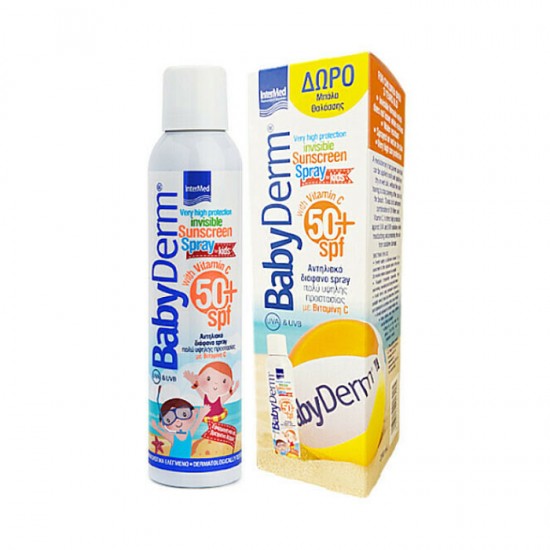 Intermed BabyDerm Promo  Invisible Sunscreen Spray SPF50+, Αντηλιακό Σπρέι Για Παιδιά 200ml & Μπάλα Θαλάσσης 1τμχ