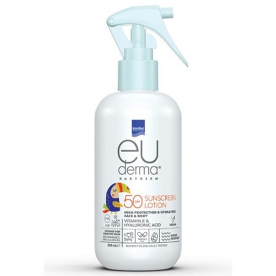 Intermed Euderma Babyderm Sunscreen Lotion Spray SPF50 Λεπτόρρευστο Βρεφικό Αντηλιακό Γαλάκτωμα Σπρέι για Πρόσωπο & Σώμα 200ml