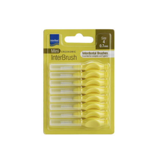 Intermed Ergonomic InterBrush Mini Size 4 0,7mm Μεσοδόντια Βουρτσάκια, Χρώμα Κίτρινο 8 Τεμάχια