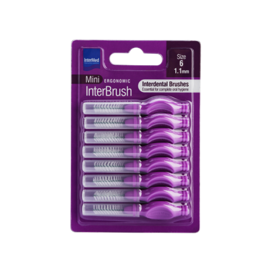 Intermed Ergonomic InterBrush Mini Size 6 1,1mm Μεσοδόντια Βουρτσάκια, Χρώμα Μωβ 8 Τεμάχια