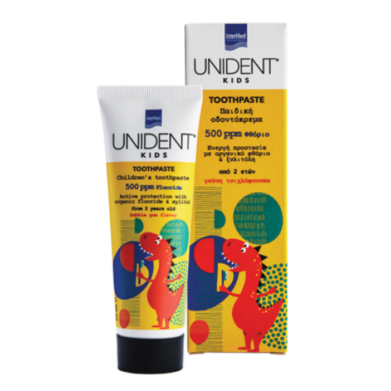 Intermed Unident Kids Toothpaste 500ppm Φθοριούχος Οδοντόκρεμα από 2 Ετών, Γεύση Τσιχλόφουσκα 50ml