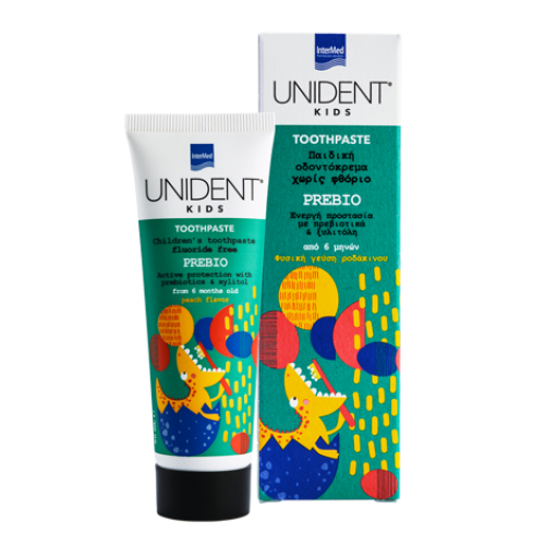Intermed Unident Kids Prebio Toothpaste Μη Φθοριούχος Οδοντόκρεμα από 6 Μηνών, με Γεύση Ροδάκινο 50ml Intermed Unident Kids Prebio Toothpaste Μη Φθοριούχος Οδοντόκρεμα από 6 Μηνών, με Γεύση Ροδάκινο 50ml