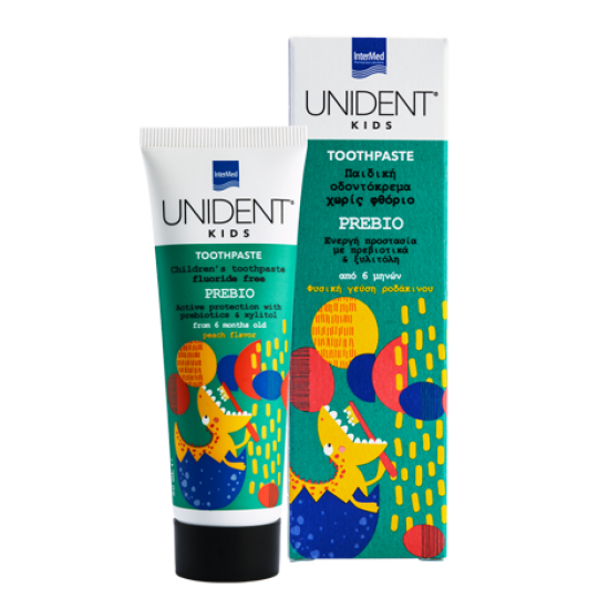 Intermed Unident Kids Prebio Toothpaste Μη Φθοριούχος Οδοντόκρεμα από 6 Μηνών, με Γεύση Ροδάκινο 50ml
