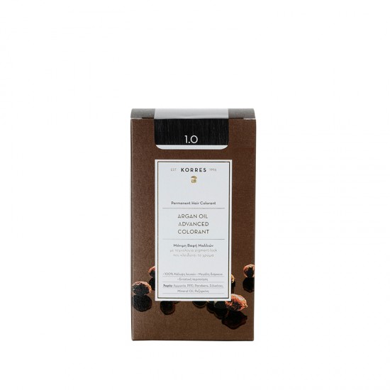 Korres Argan Oil Advanced Colorant Ν1.0 Black, Βαφή Μαλλιών Χρώμα Μαύρο Korres Argan Oil Advanced Colorant Ν1.0 Black, Βαφή Μαλλιών Χρώμα Μαύρο