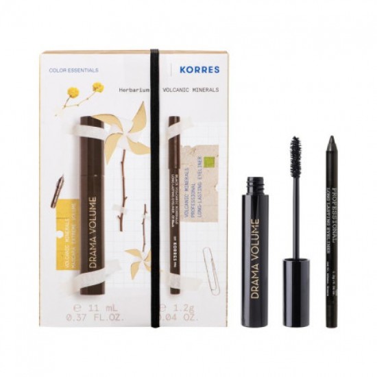 Korres Promo Drama Volume Black Mascara No1 για Μέγιστο Όγκο Χρώμα Μαύρο 11ml & Volcanic Minerals Long Lasting Eyeliner No1 Μαύρο Μολύβι 1,2g