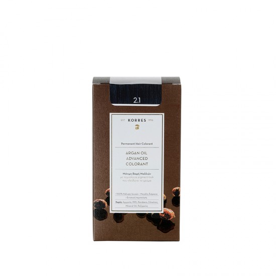 Korres Argan Oil Advanced Colorant N2.1 Blue Black, Βαφή Μαλλιών Χρώμα Μαύρο Μπλε 