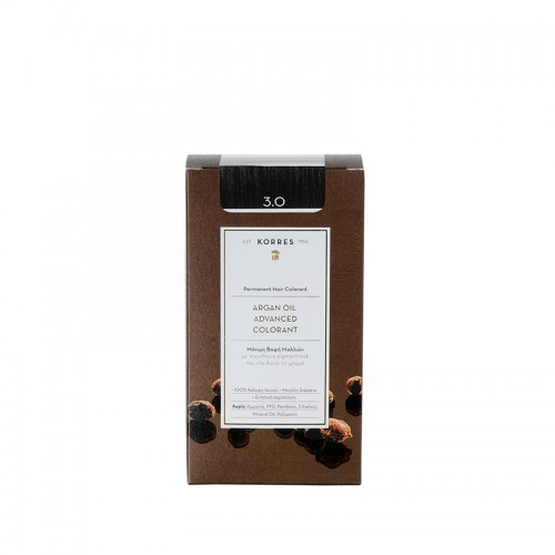 Korres Argan Oil Advanced Colorant N3.0 Dark Brown, Βαφή Μαλλιών Χρώμα Καστανό Σκούρο Korres Argan Oil Advanced Colorant N3.0 Dark Brown, Βαφή Μαλλιών Χρώμα Καστανό Σκούρο