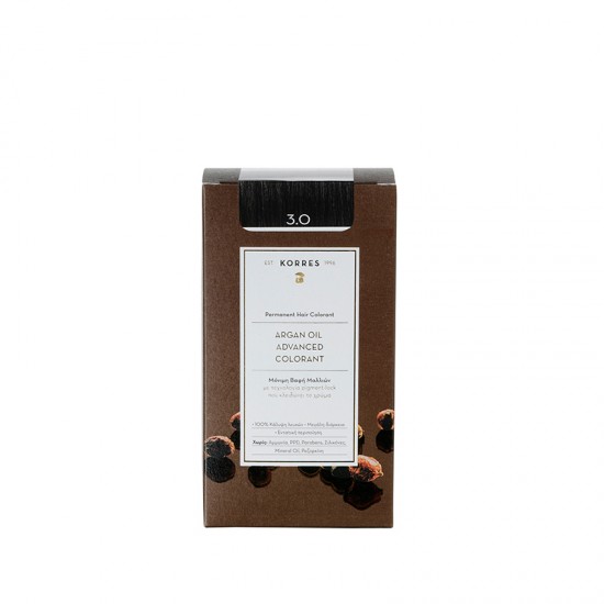 Korres Argan Oil Advanced Colorant N3.0 Dark Brown, Βαφή Μαλλιών Χρώμα Καστανό Σκούρο