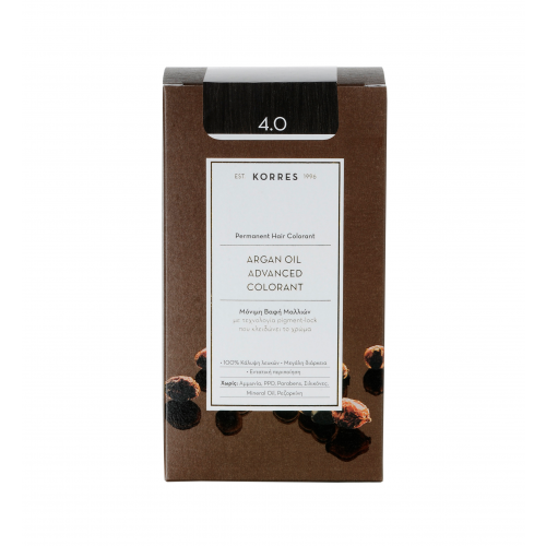Korres Argan Oil Advanced Colorant N4.0 Brown, Βαφή Μαλλιών Χρώμα Καστανό 