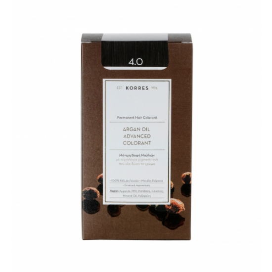 Korres Argan Oil Advanced Colorant N4.0 Brown, Βαφή Μαλλιών Χρώμα Καστανό Korres Argan Oil Advanced Colorant N4.0 Brown, Βαφή Μαλλιών Χρώμα Καστανό