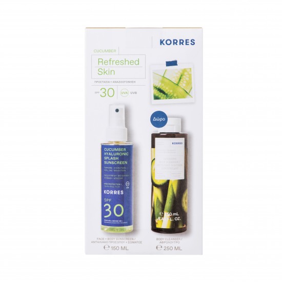 Korres Promo Cucumber Hyaluronic Splash Sunscreen SPF30 Ενισχυμένη Ενυδάτωση & Αίσθηση Δροσιάς 150ml & ΔΩΡΟ Αφρόλουτρο Αγγούρι-Bamboo 250ml