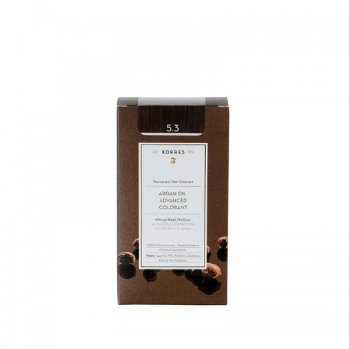 Korres Argan Oil Advanced Colorant N5.3 Golden/Honey Light Brown, Βαφή Μαλλιών Χρώμα Καστανό Ανοιχτό Μελί Korres Argan Oil Advanced Colorant N5.3 Golden/Honey Light Brown, Βαφή Μαλλιών Χρώμα Καστανό Ανοιχτό Μελί