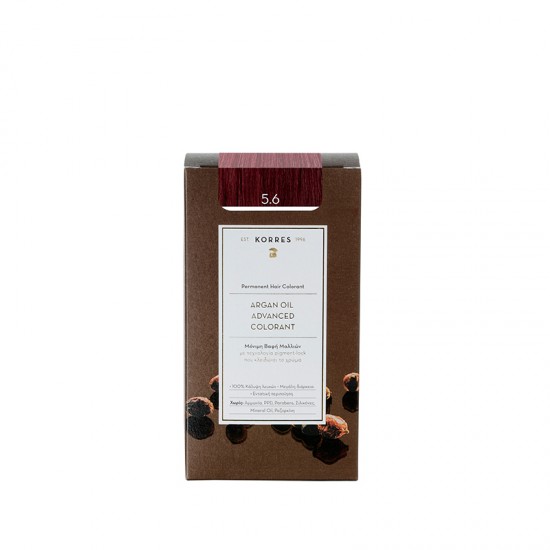 Korres Argan Oil Advanced Colorant N5.6 Red Light Brown, Βαφή Μαλλιών Χρώμα Καστανό Ανοιχτό Κόκκινο