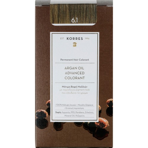 Korres Argan Oil Advanced Colorant N6.1, Βαφή Μαλλιών Χρώμα Ξανθό Σκούρο Σαντρέ Korres Argan Oil Advanced Colorant N6.1, Βαφή Μαλλιών Χρώμα Ξανθό Σκούρο Σαντρέ