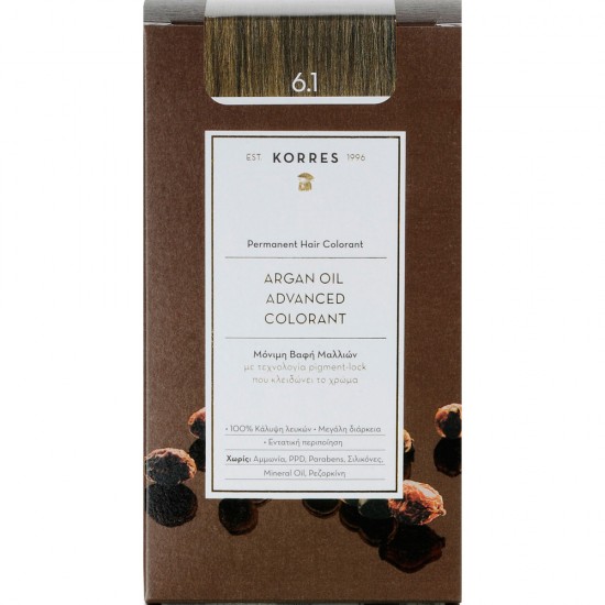 Korres Argan Oil Advanced Colorant N6.1, Βαφή Μαλλιών Χρώμα Ξανθό Σκούρο Σαντρέ