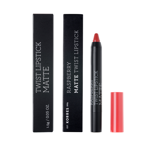  Korres Rasberry Twist Lipstick Matte Imposing Red, Mat Αποτέλεσμα, Έντονο Χρώμα, Απόλυτη Άνεση 1,5gr