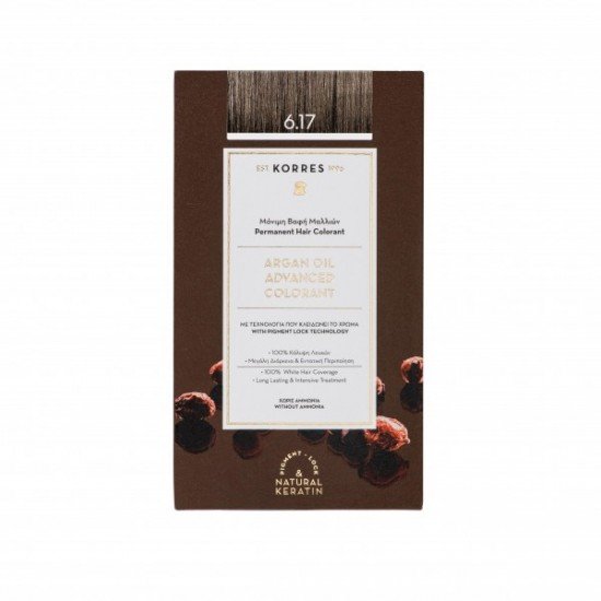 Korres Argan Oil Advanced Colorant N6.17 Dark Blonde Beige, Βαφή Μαλλιών Χρώμα Ξανθό Σκούρο Μπεζ